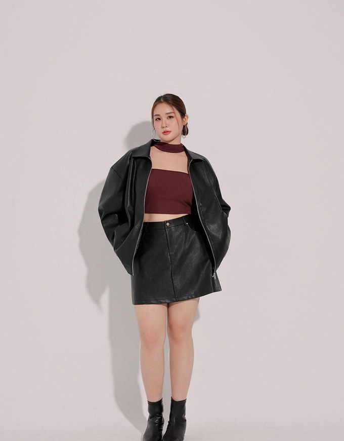 Faux Suede Oversized Collared Zip Up Jacket