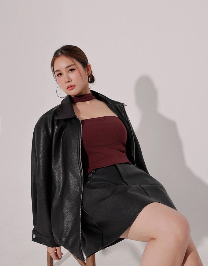 Faux Suede Oversized Collared Zip Up Jacket