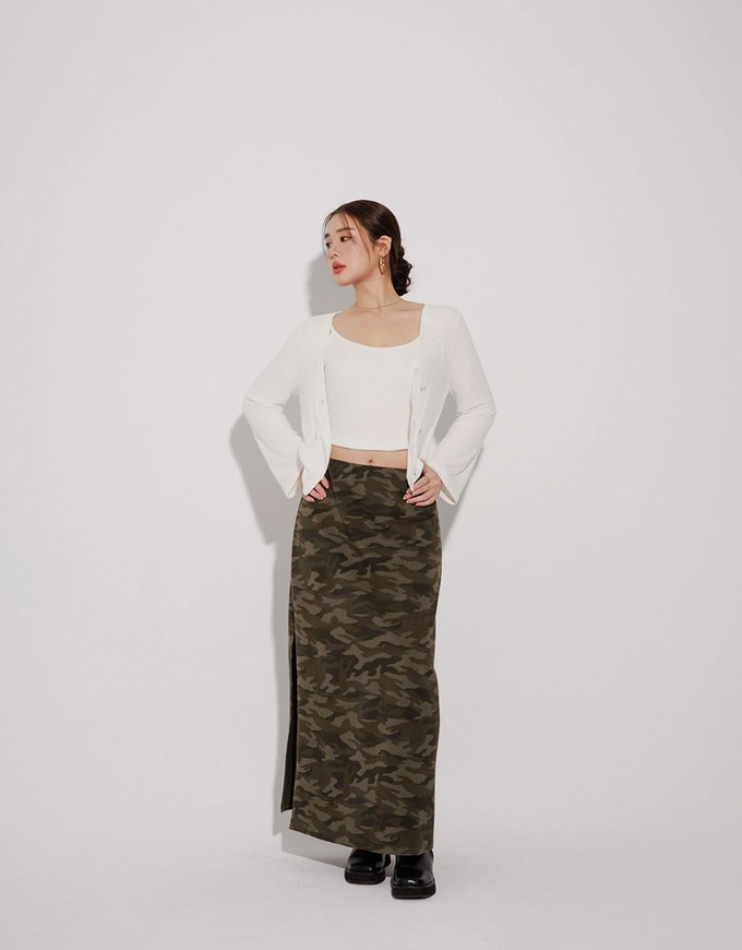 Heart Cutout Buttoned Knit Cardigan and Spaghetti Strap Crop Camisole Set Wear
