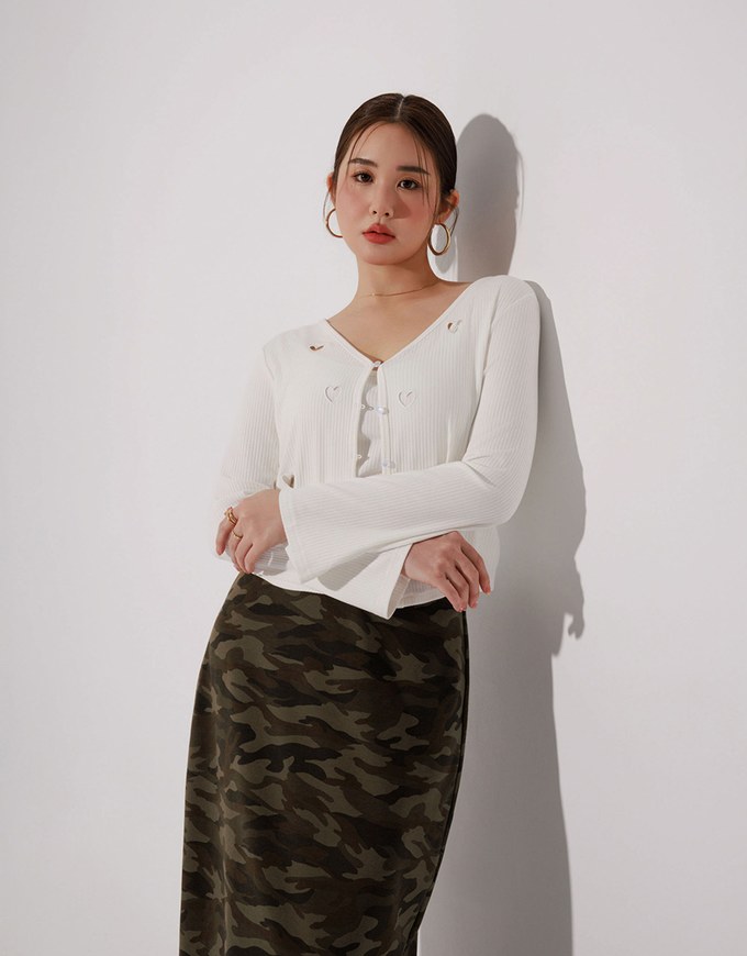 Heart Cutout Buttoned Knit Cardigan and Spaghetti Strap Crop Camisole Set Wear
