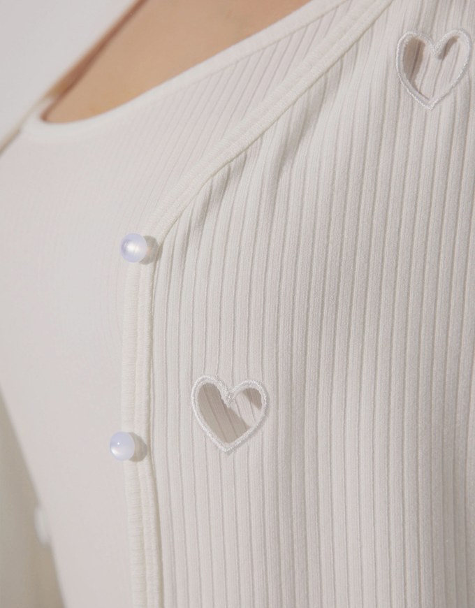 Heart Cutout Buttoned Knit Cardigan and Spaghetti Strap Crop Camisole Set Wear
