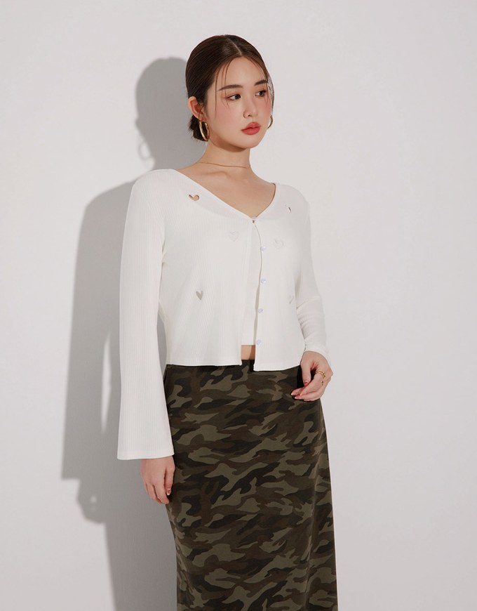 Heart Cutout Buttoned Knit Cardigan and Spaghetti Strap Crop Camisole Set Wear