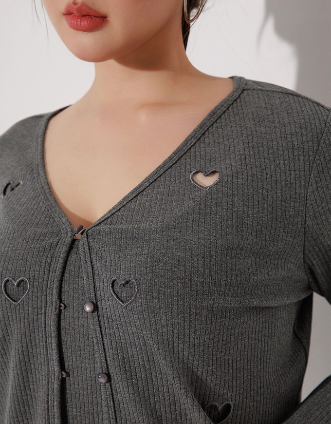 Heart Cutout Buttoned Knit Cardigan and Spaghetti Strap Crop Camisole Set Wear