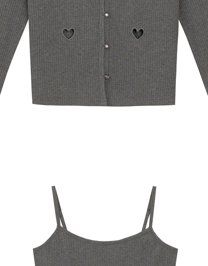 Heart Cutout Buttoned Knit Cardigan and Spaghetti Strap Crop Camisole Set Wear