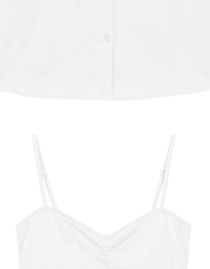 Striped Button Down Shirt Blouse with Ruched Cami Bra Top Set Wear