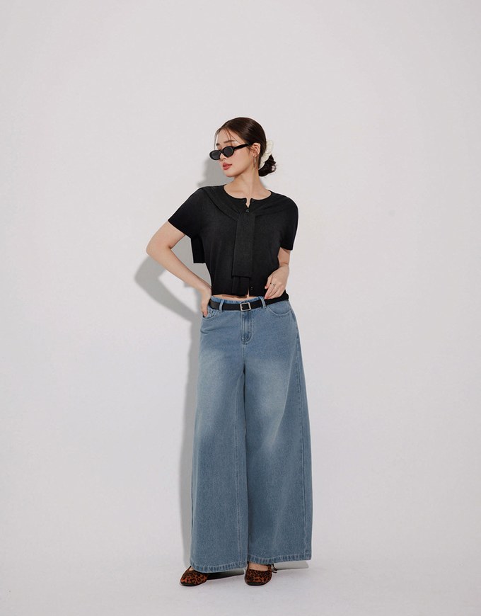 Knit Shawl Short Sleeve Crop Cardigan Top
