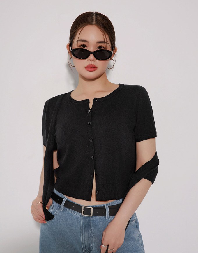 Knit Shawl Short Sleeve Crop Cardigan Top