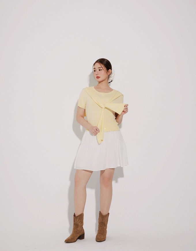 Knit Shawl Short Sleeve Crop Cardigan Top