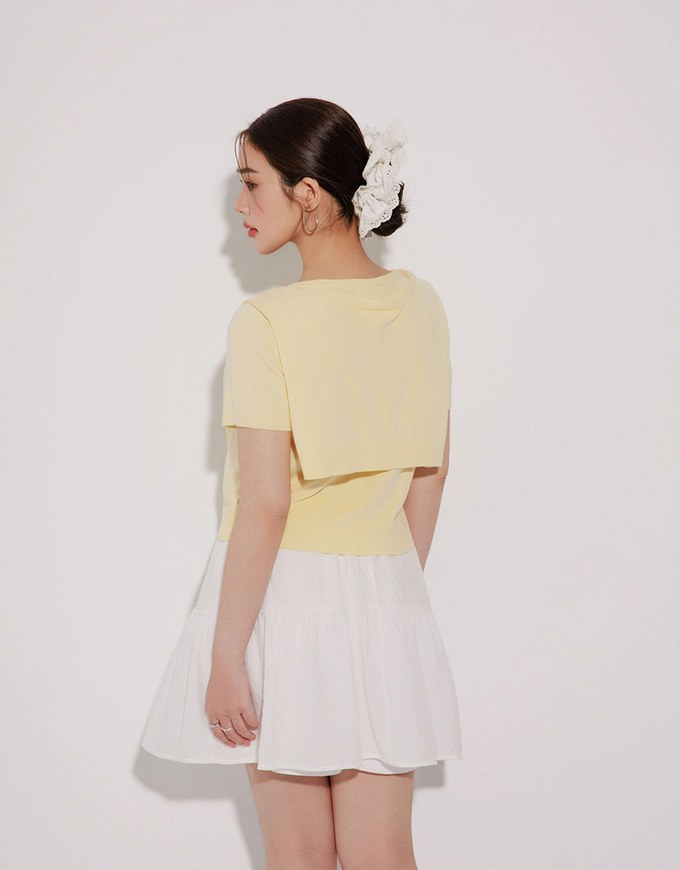 Knit Shawl Short Sleeve Crop Cardigan Top