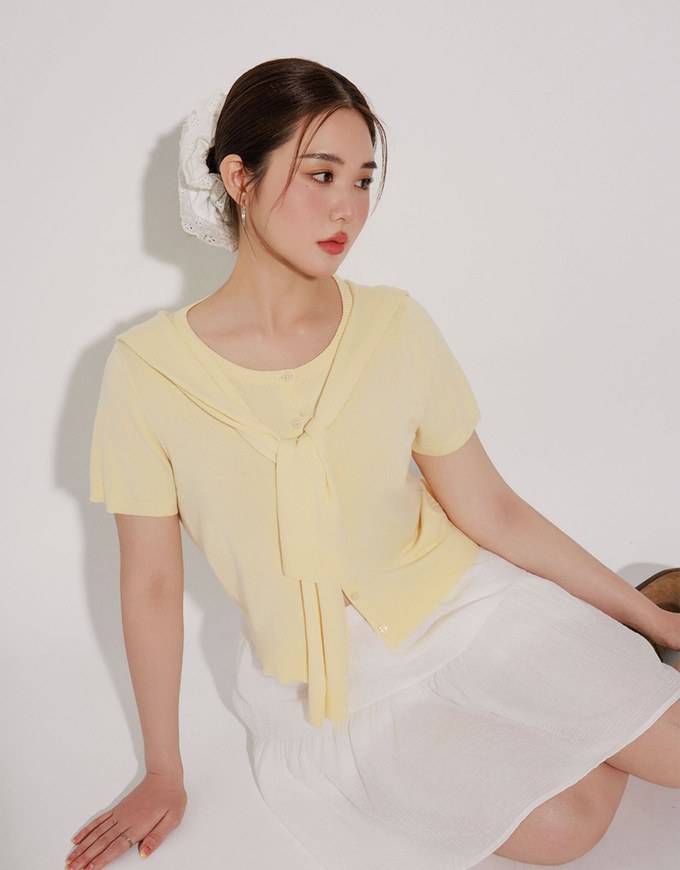 Knit Shawl Short Sleeve Crop Cardigan Top