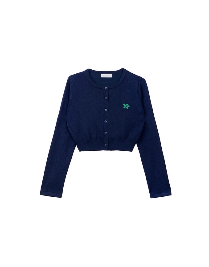 Preppy School Girl Basic Flower Long Sleeve Cardigan Knit Top