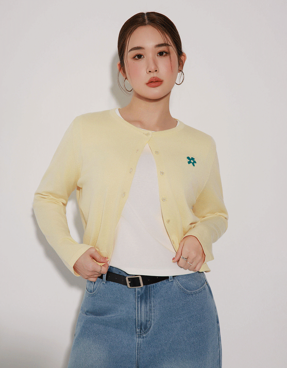 Preppy School Girl Basic Flower Long Sleeve Cardigan Knit Top
