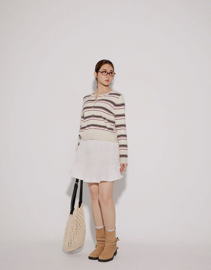 Contrast Striped Knit Button Up Cropped Cardigan
