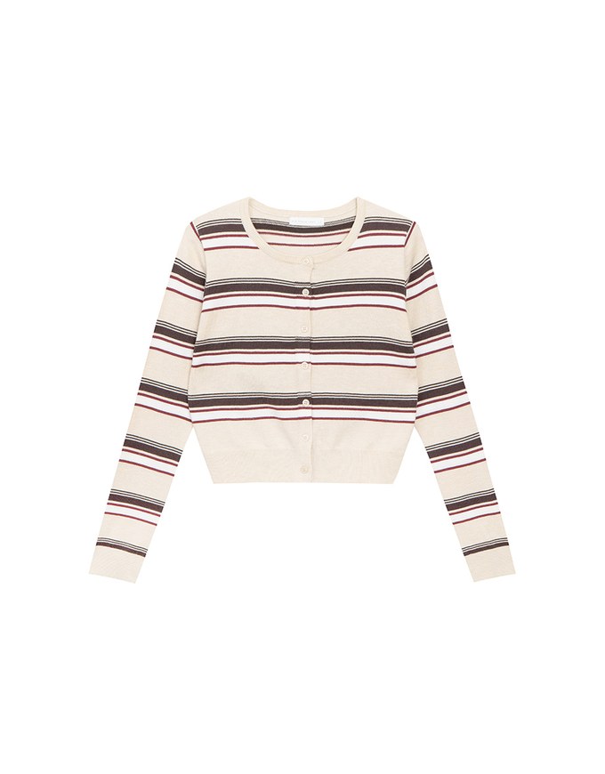 Contrast Striped Knit Button Up Cropped Cardigan