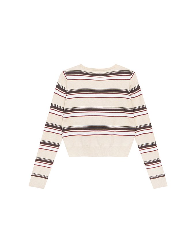 Contrast Striped Knit Button Up Cropped Cardigan