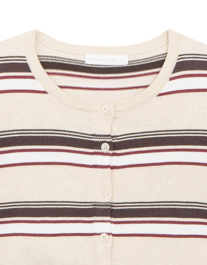 Contrast Striped Knit Button Up Cropped Cardigan