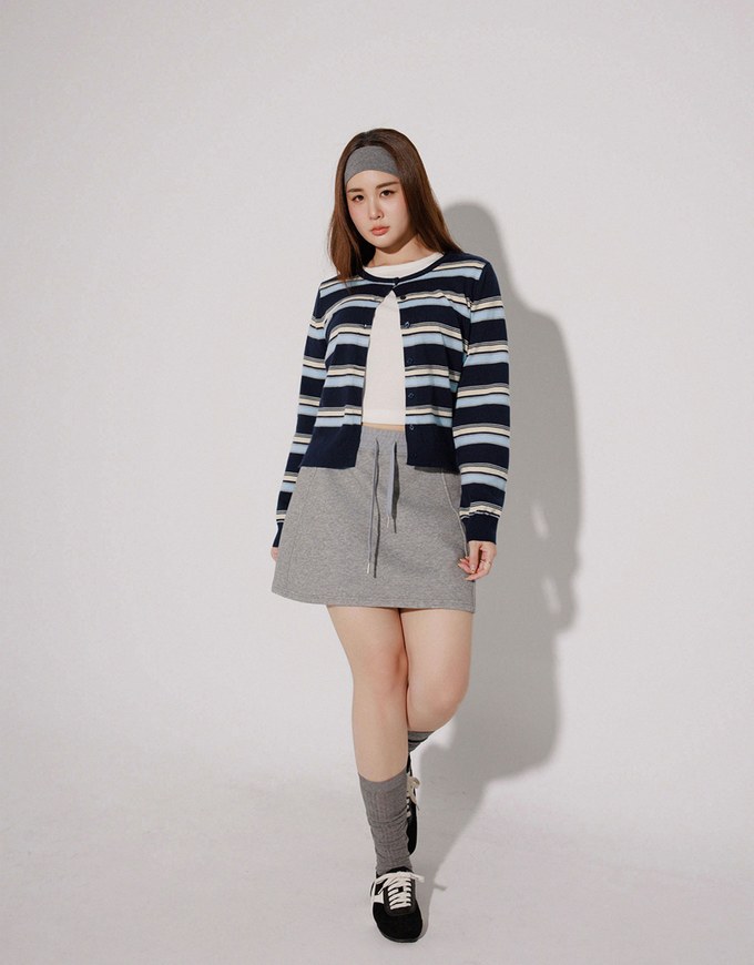 Contrast Striped Knit Button Up Cropped Cardigan