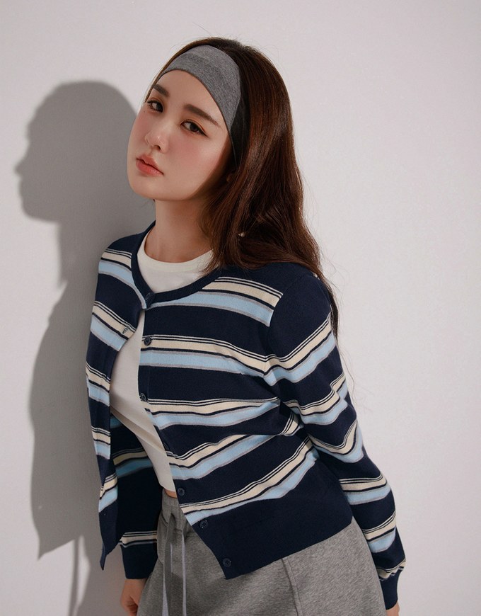 Contrast Striped Knit Button Up Cropped Cardigan