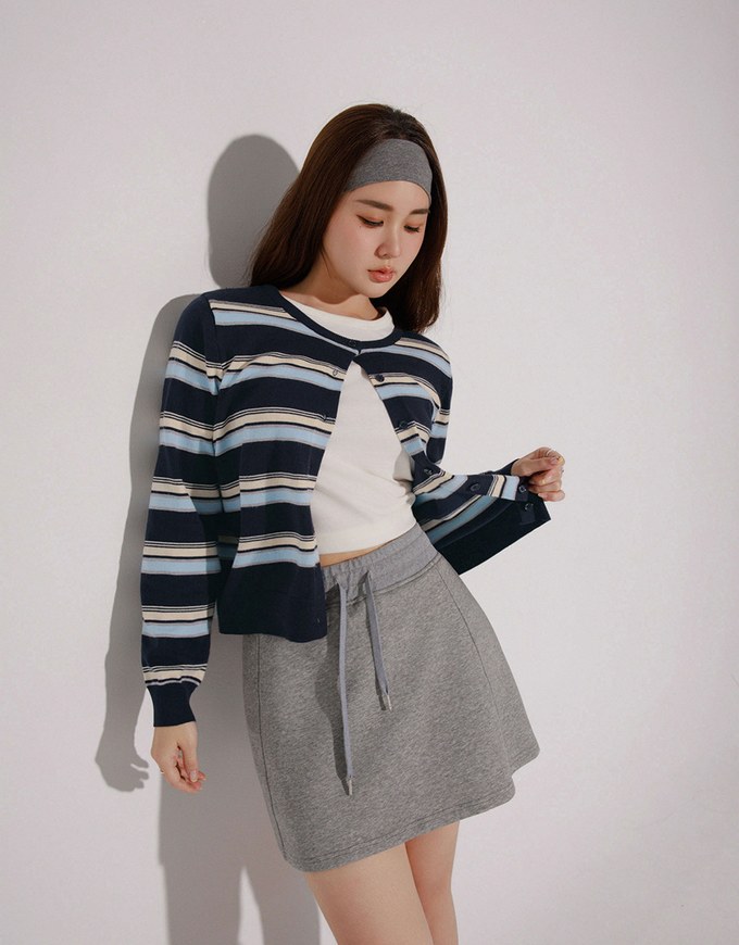 Contrast Striped Knit Button Up Cropped Cardigan