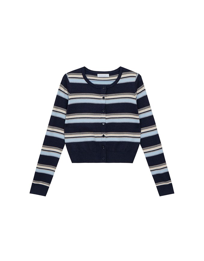 Contrast Striped Knit Button Up Cropped Cardigan