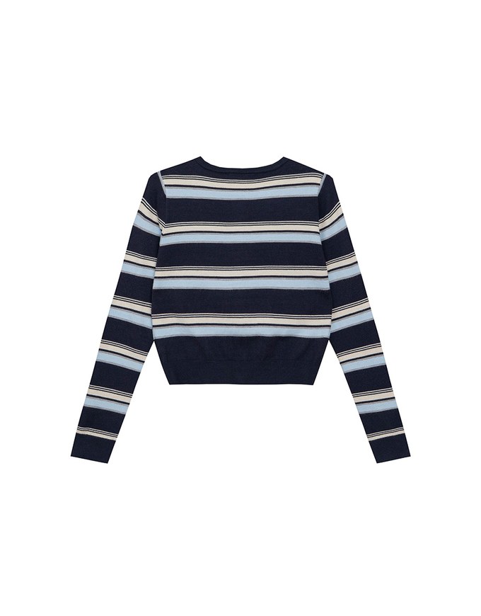 Contrast Striped Knit Button Up Cropped Cardigan