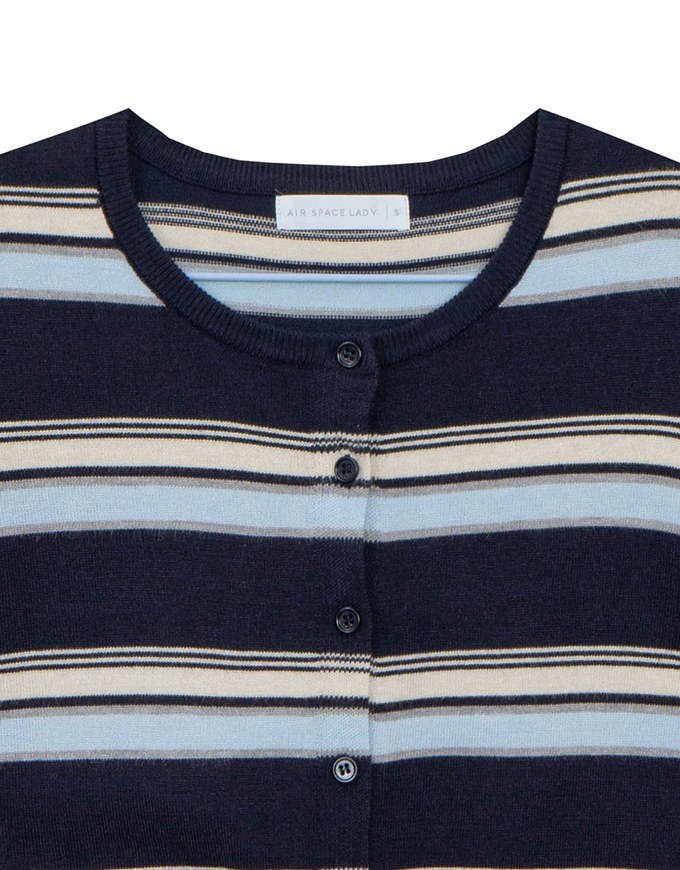 Contrast Striped Knit Button Up Cropped Cardigan