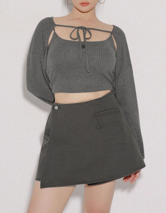 2 Way Convertible Cargo Style Skort with Button Closure