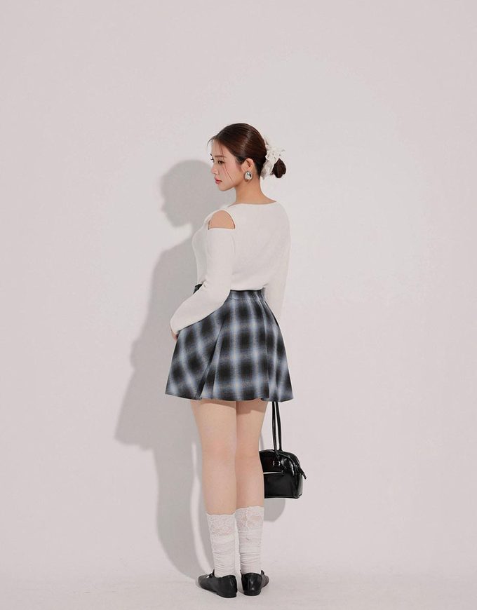 Patchwork Plaid Tie Up A Line Mini Skirt