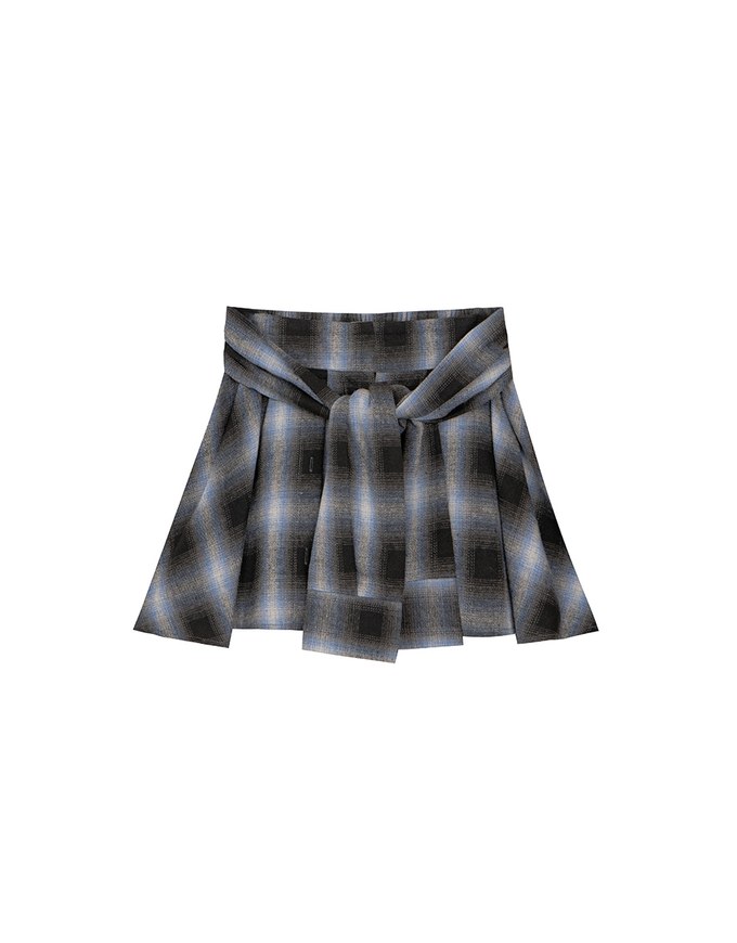Patchwork Plaid Tie Up A Line Mini Skirt
