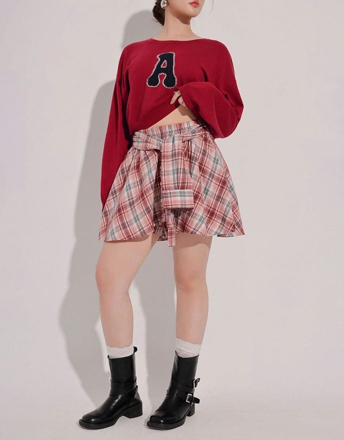 Patchwork Plaid Tie Up A Line Mini Skirt