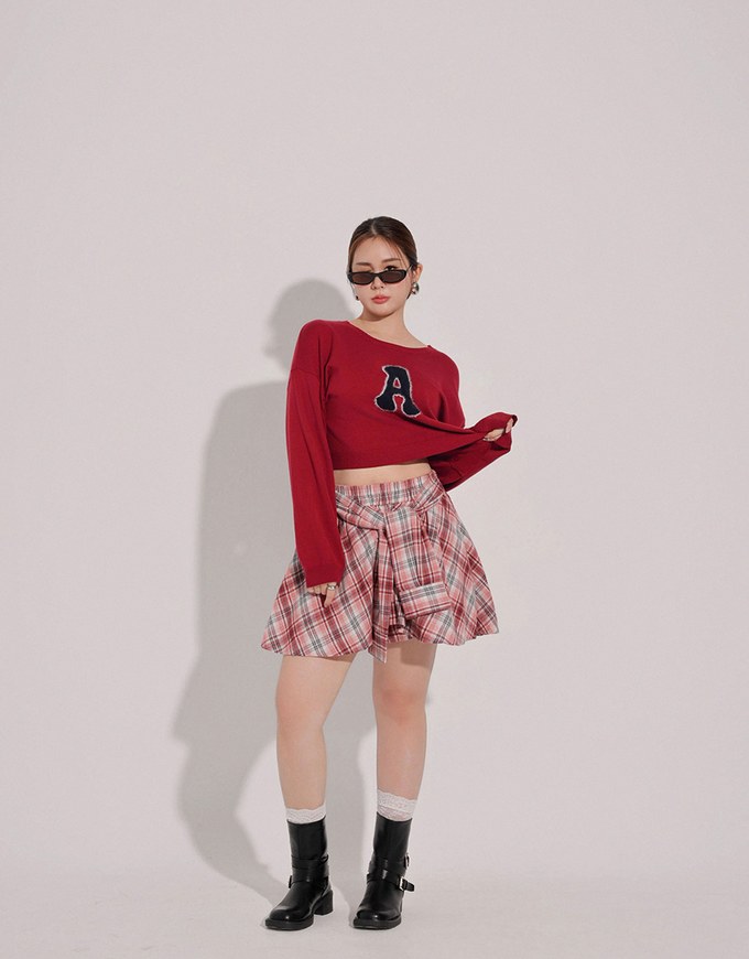 Patchwork Plaid Tie Up A Line Mini Skirt