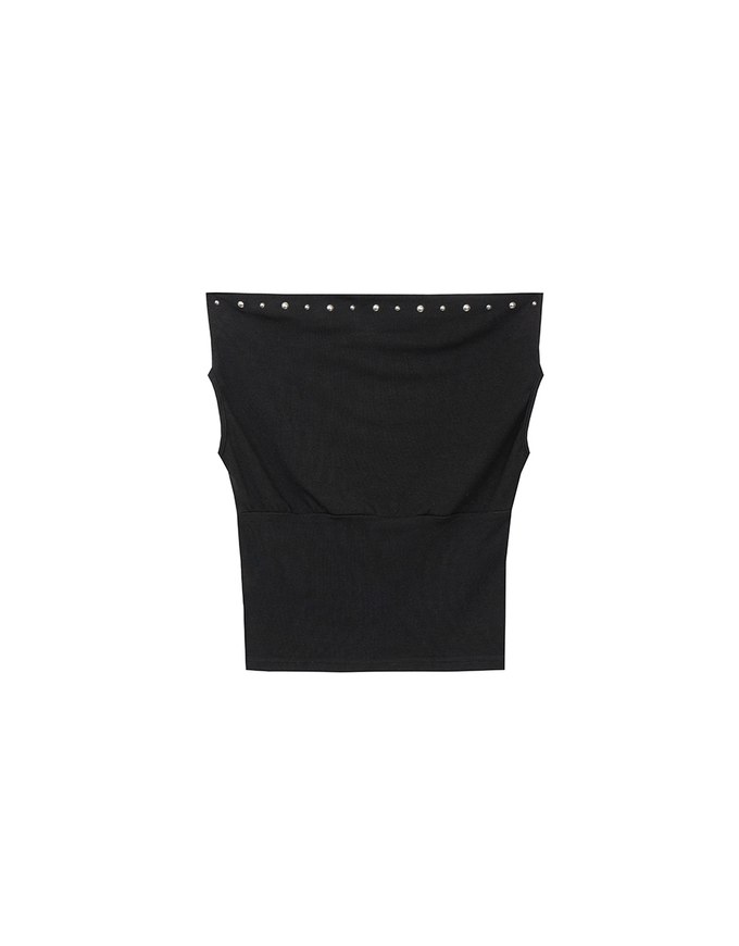 Off Shoulder Studded Detail Crop Fitted Top