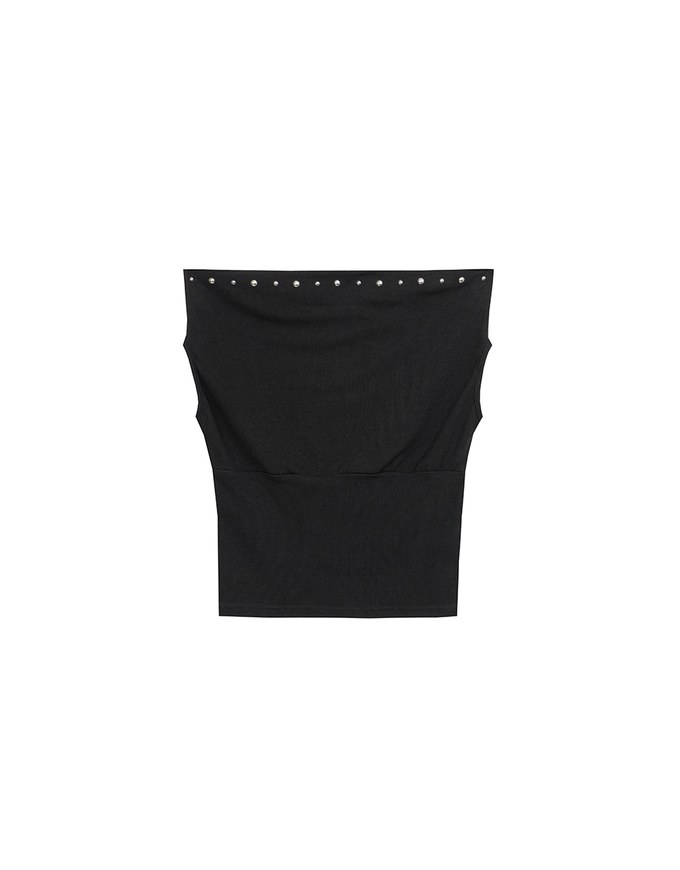 Off Shoulder Studded Detail Crop Fitted Top