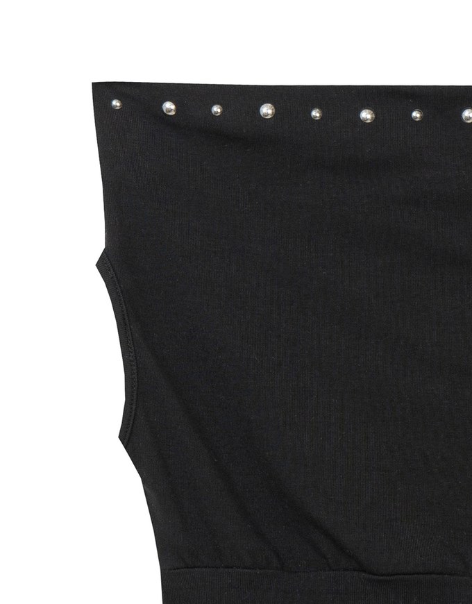 Off Shoulder Studded Detail Crop Fitted Top