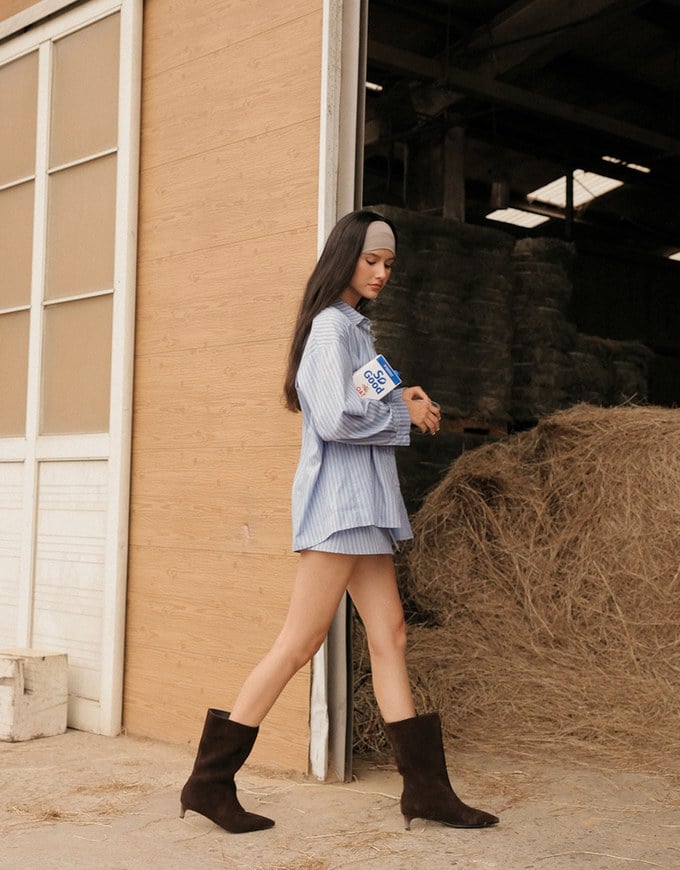 Oversized Striped Long Sleeve Shirt with Single Pocket