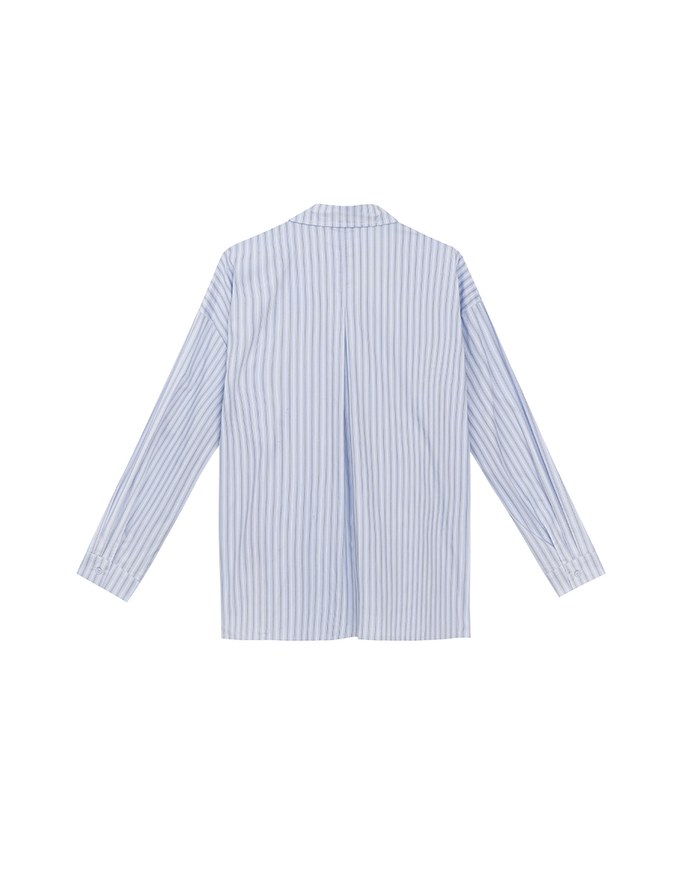 Oversized Striped Long Sleeve Shirt with Single Pocket