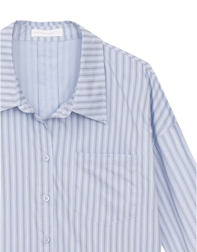Oversized Striped Long Sleeve Shirt with Single Pocket