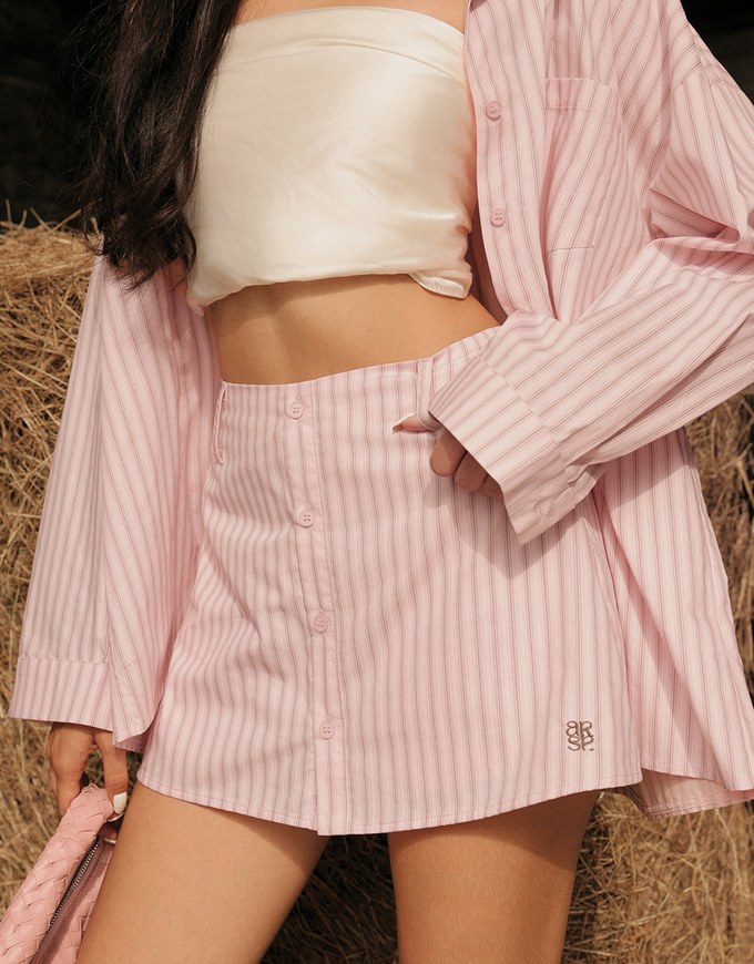 Oversized Striped Long Sleeve Shirt with Single Pocket