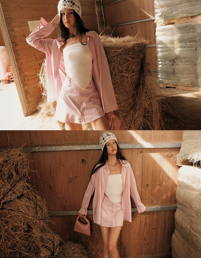 Oversized Striped Long Sleeve Shirt with Single Pocket