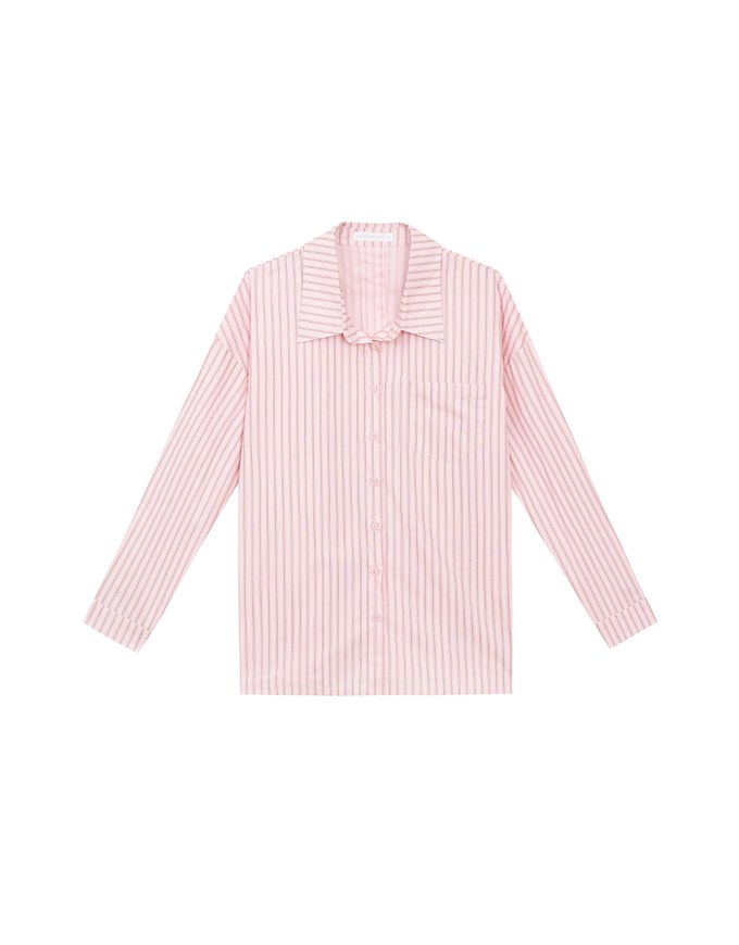 Oversized Striped Long Sleeve Shirt with Single Pocket