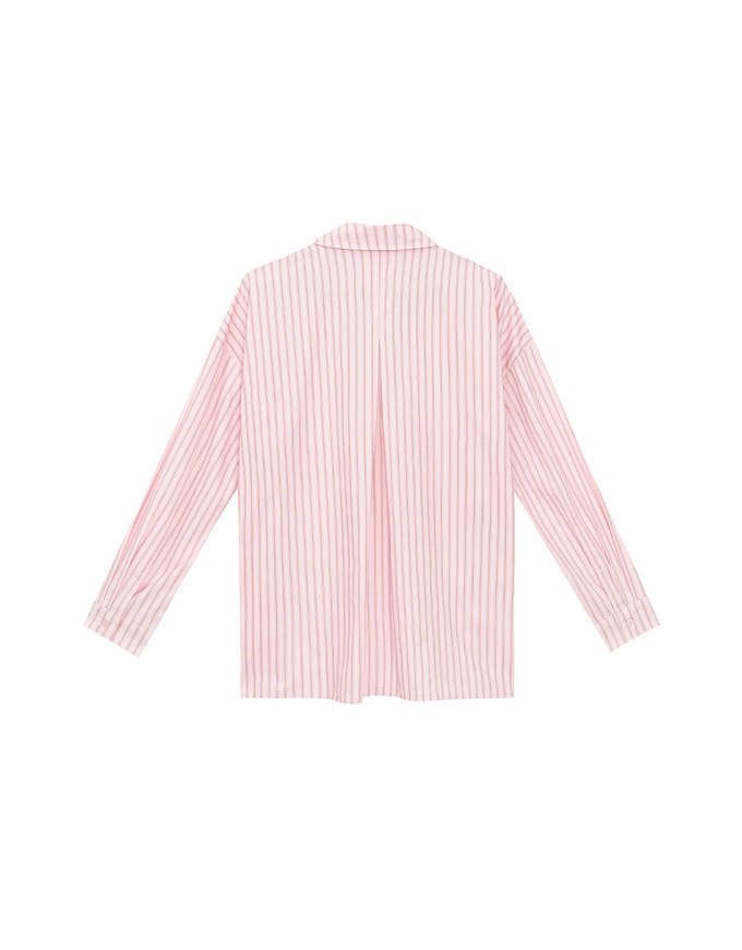 Oversized Striped Long Sleeve Shirt with Single Pocket