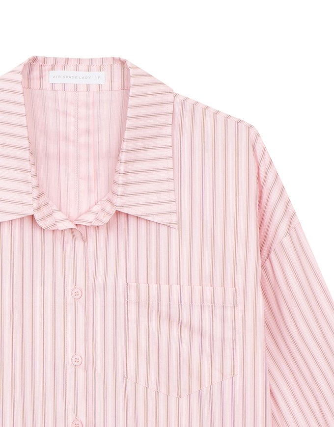 Oversized Striped Long Sleeve Shirt with Single Pocket