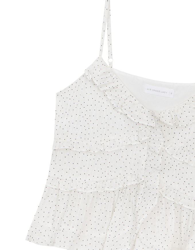 Ruffle Trim Polka Dot Spaghetti Strap Camisole Top