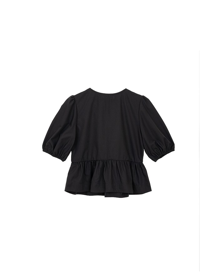 Puff Sleeve Bow Tie Peplum Hem Crop Top