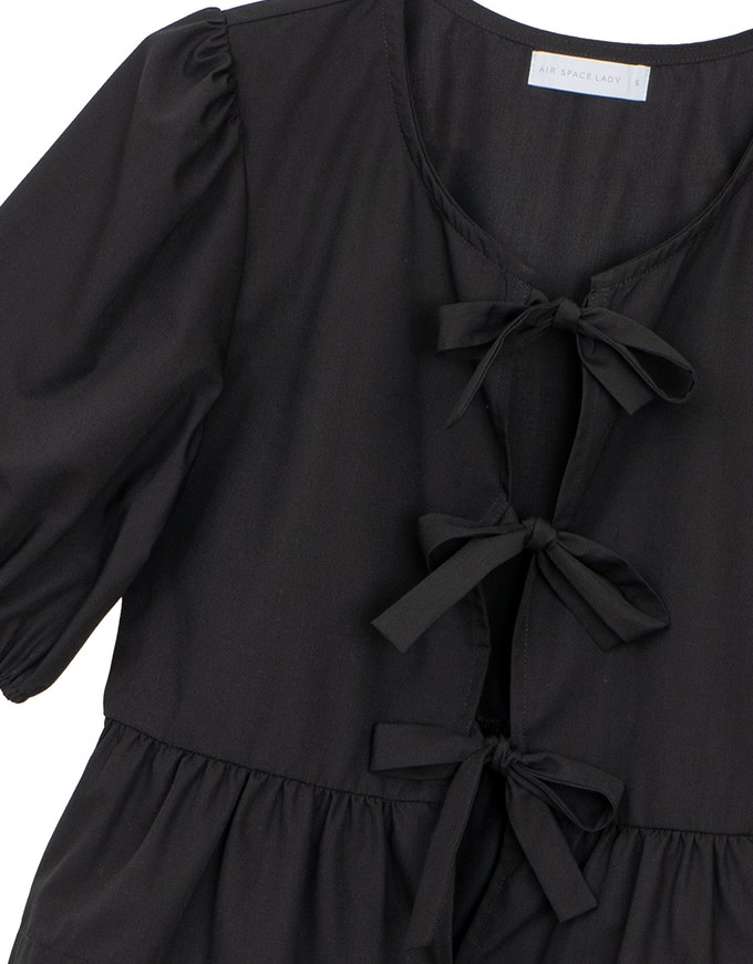 Puff Sleeve Bow Tie Peplum Hem Crop Top