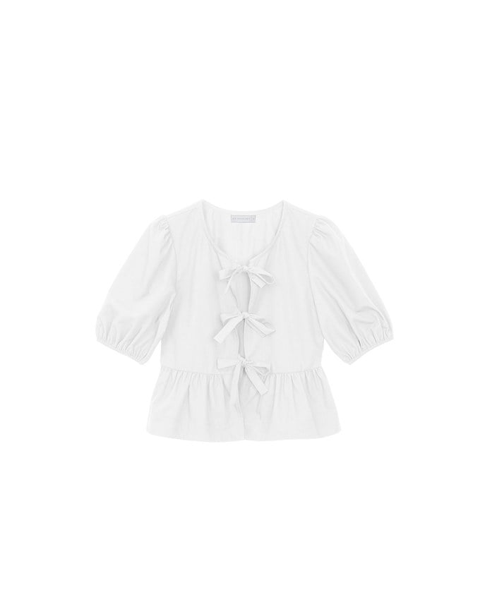 Puff Sleeve Bow Tie Peplum Hem Crop Top