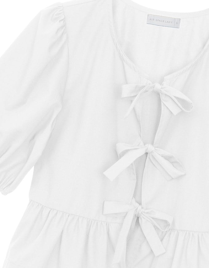 Puff Sleeve Bow Tie Peplum Hem Crop Top