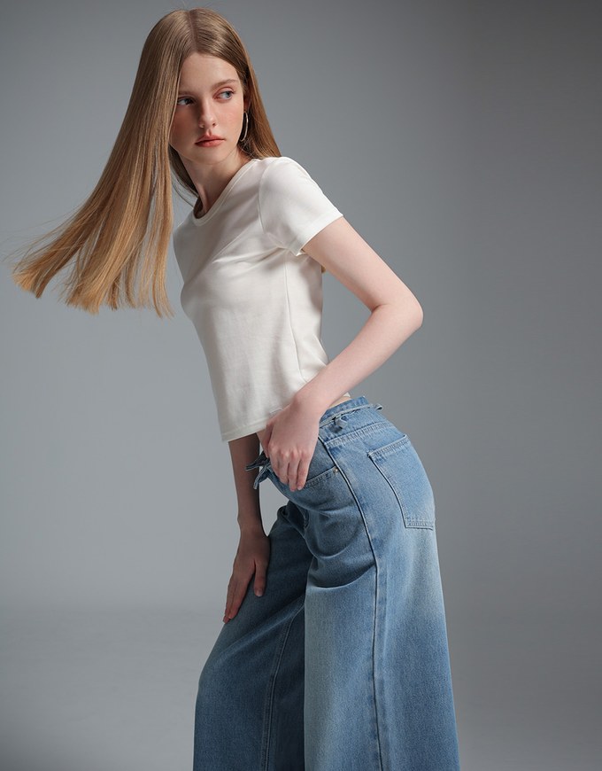 【Stain Resistant】Simple Basic Crew Neck Fitted Crop Tee