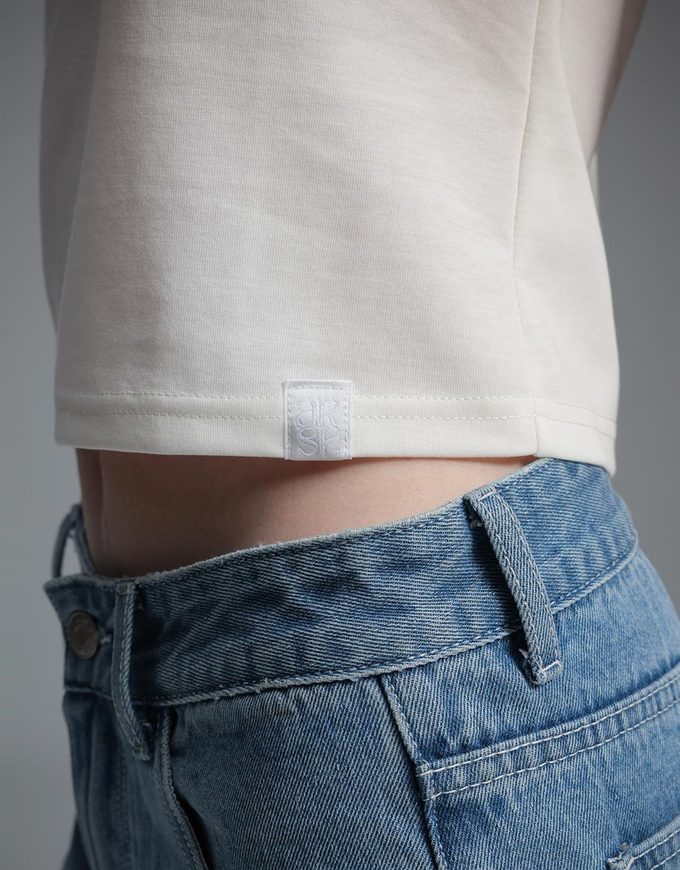 【Stain Resistant】Simple Basic Crew Neck Fitted Crop Tee