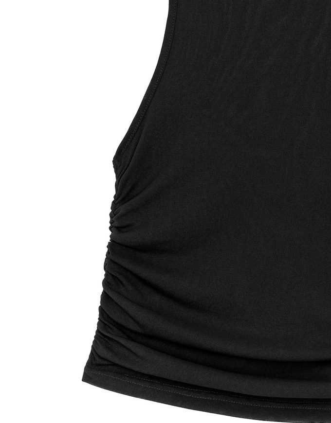 Sheer Mock Neck Sleeveless Tank Top with Side Ruching